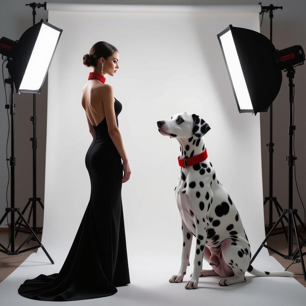 Dalmatian Woman in White Studio, Charcoal Art