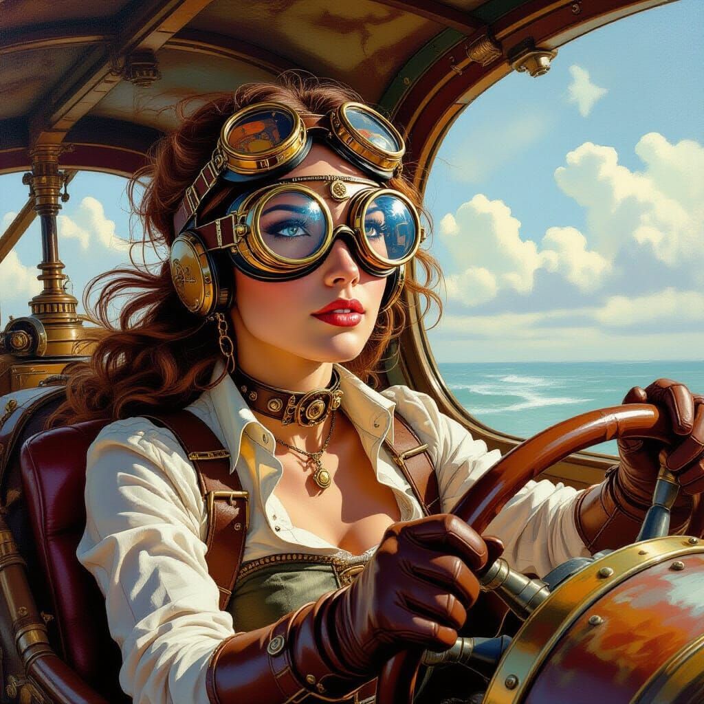 Steampunk Driver in Detailed Oil Painting