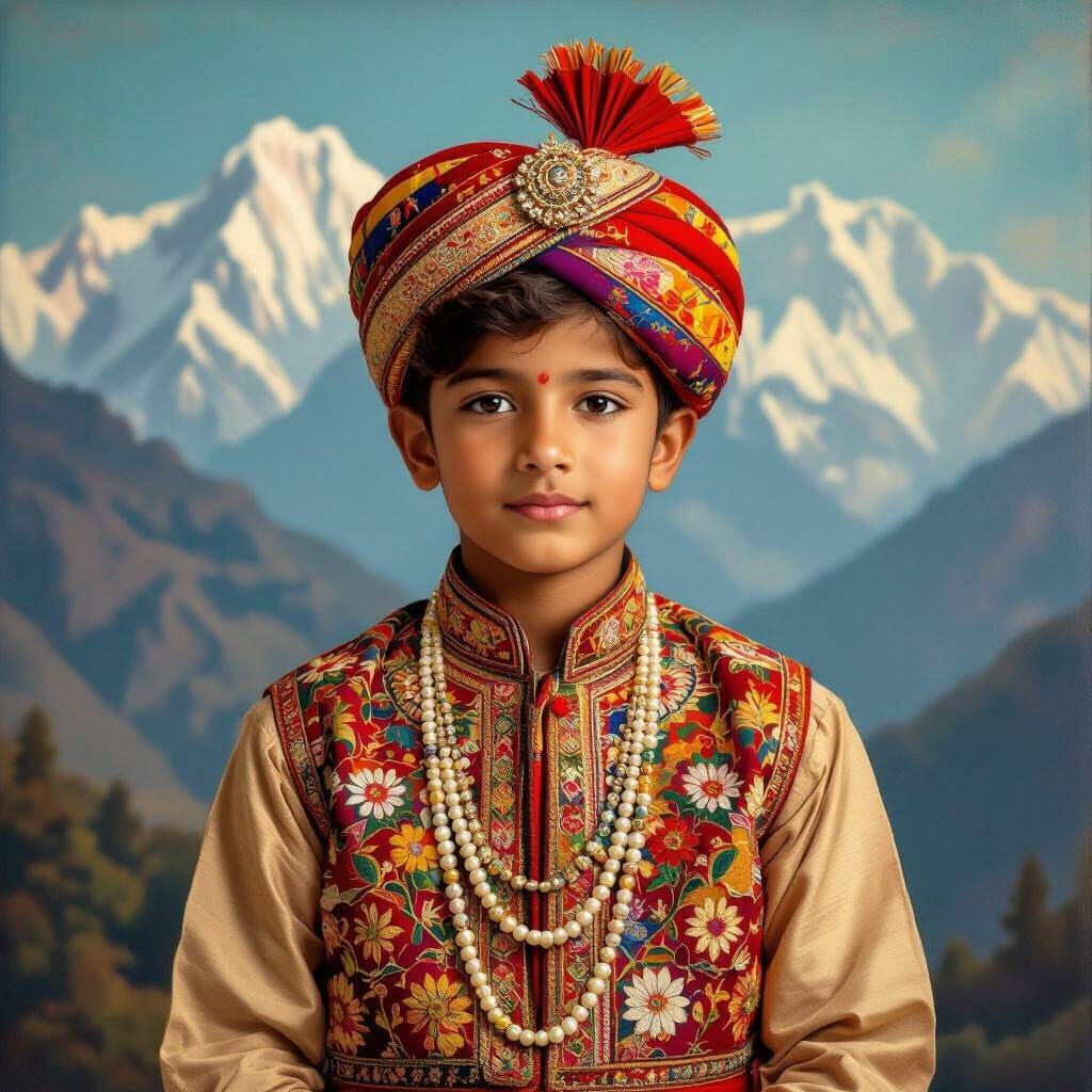 Himachali Boy in Traditional Attire, Raja Ravi Varma Style