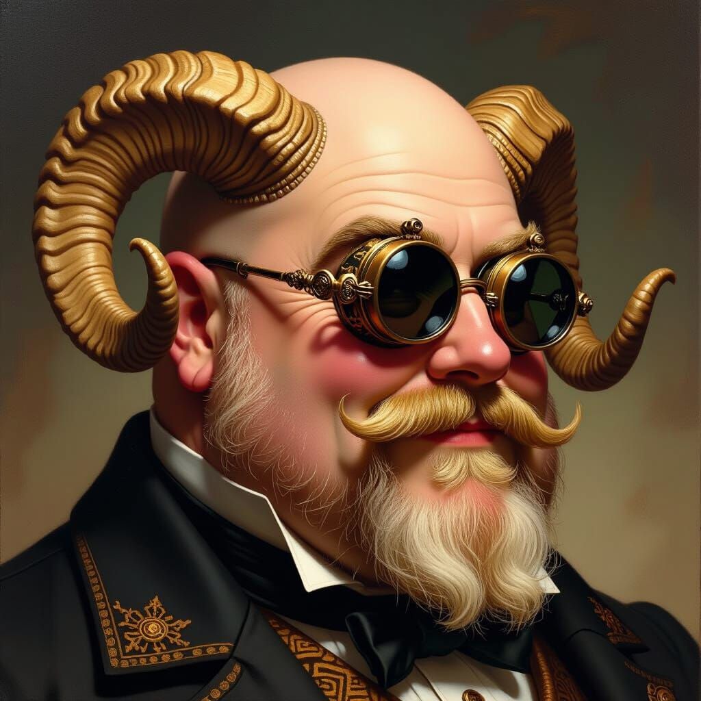 Victorian Gentleman with Ram Horns Oil Painting