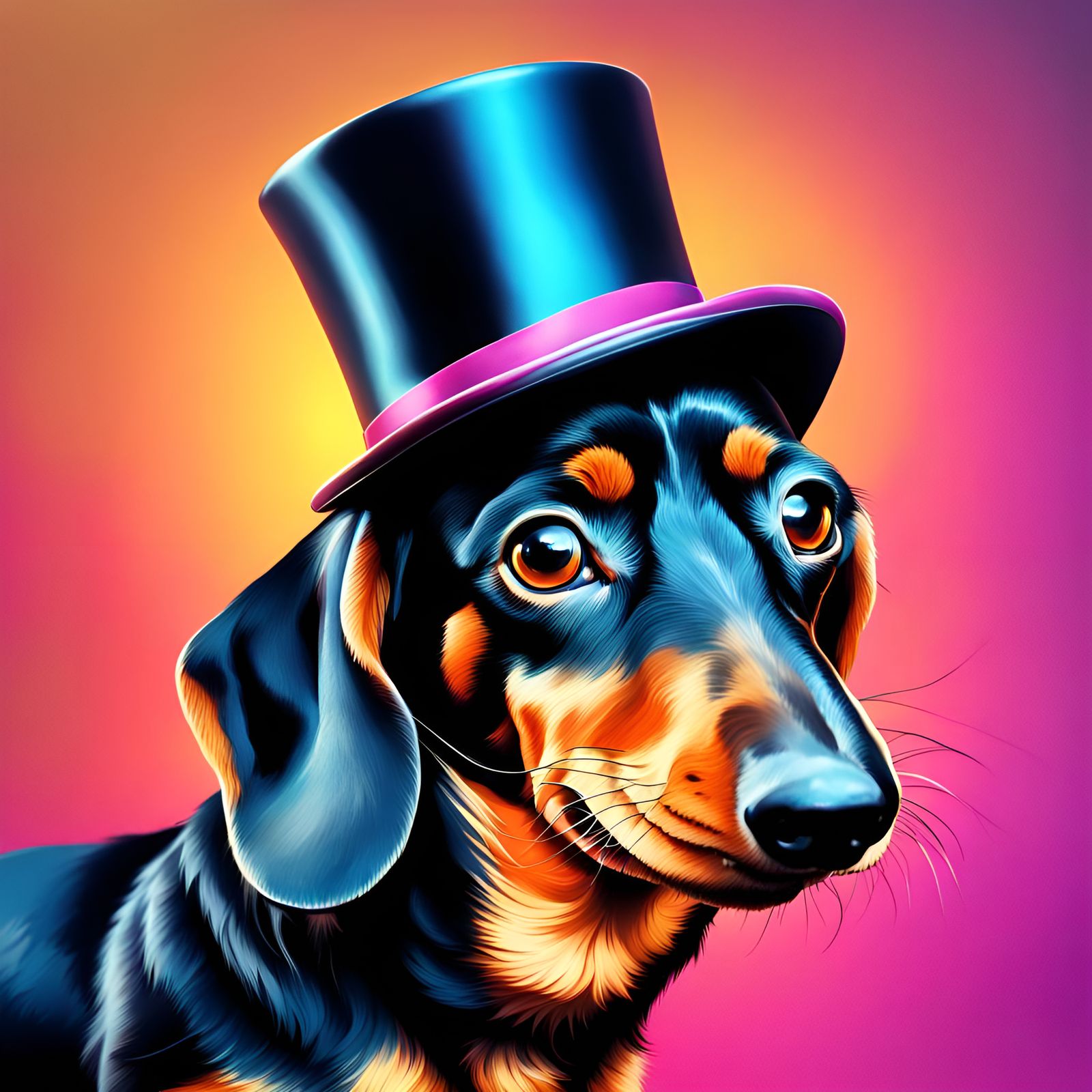 Dachshund in Top Hat: Hyperrealistic Splash Art
