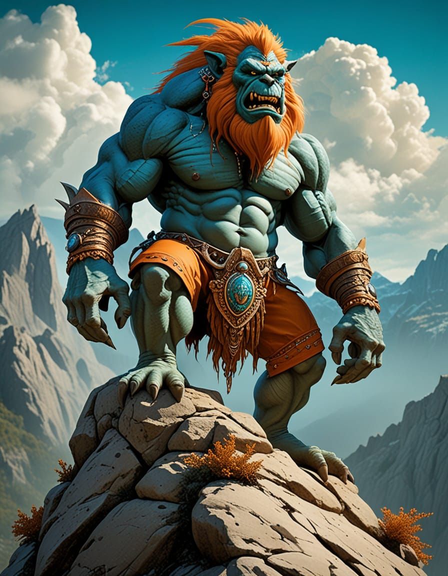 Surreal Rock Troll Dominates Vibrant Mountain Landscape