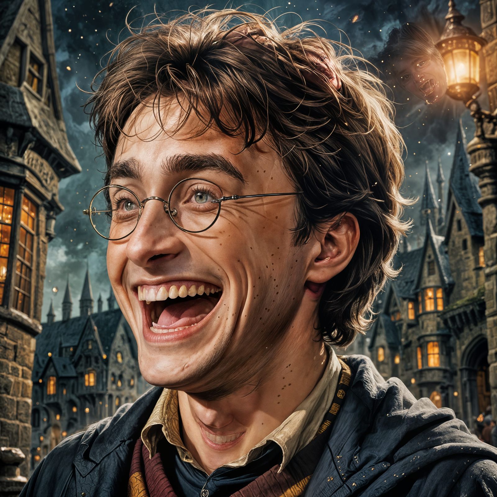 Harry Potter Laughing Portrait in Fantasy Setting