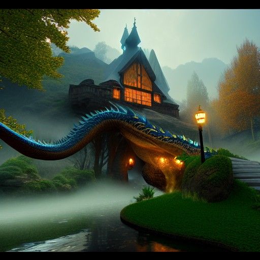 Ethereal Serpentine Dragon in Fantasy Landscape