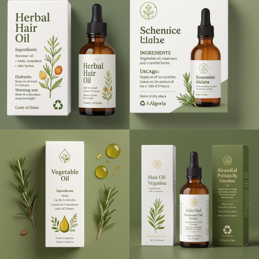 Herbal Hair Oil Packaging Design White and Olive Green