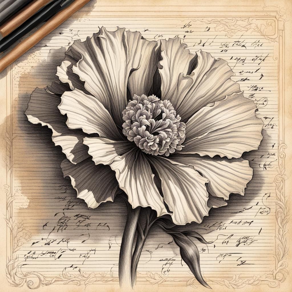 Dianthus Flower: 18th Century Sketchbook Drawing