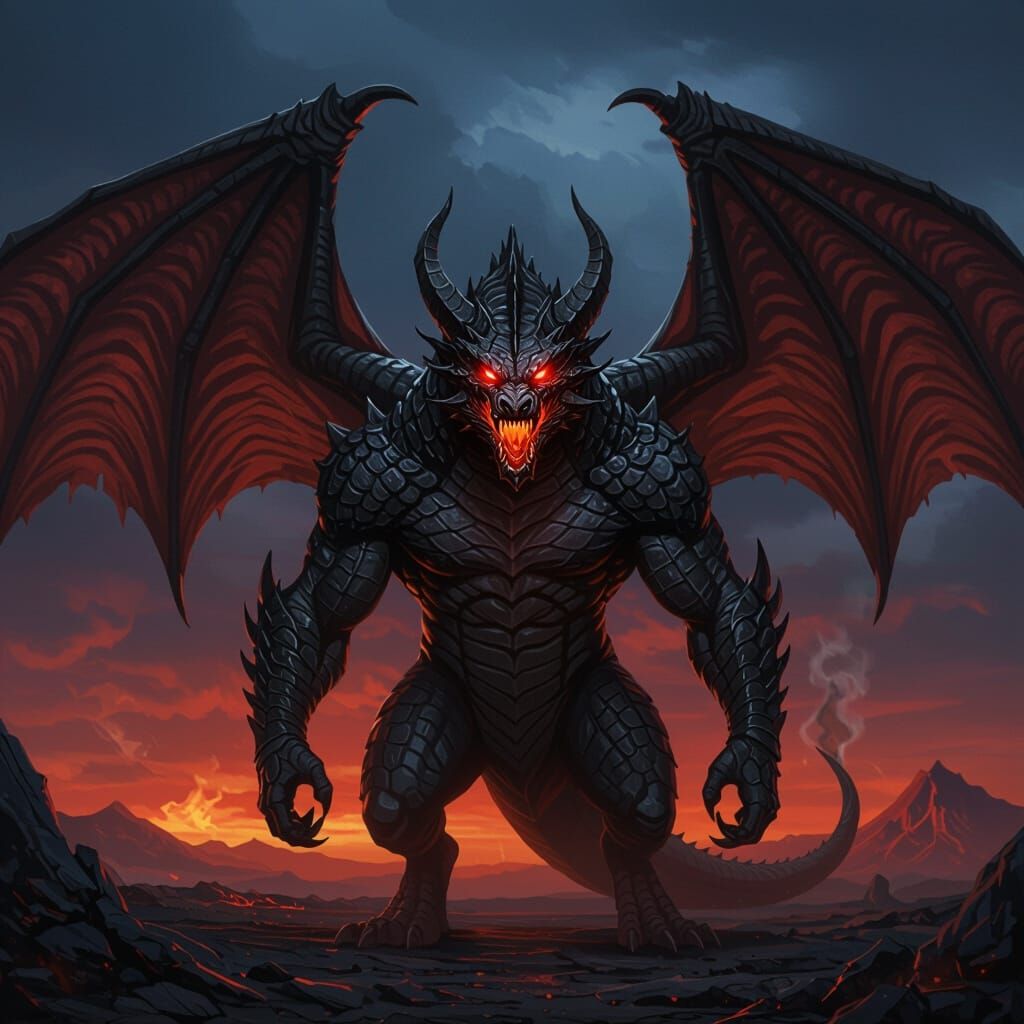 Fearsome Dragon-Hellhound Hybrid with Leathery Wings