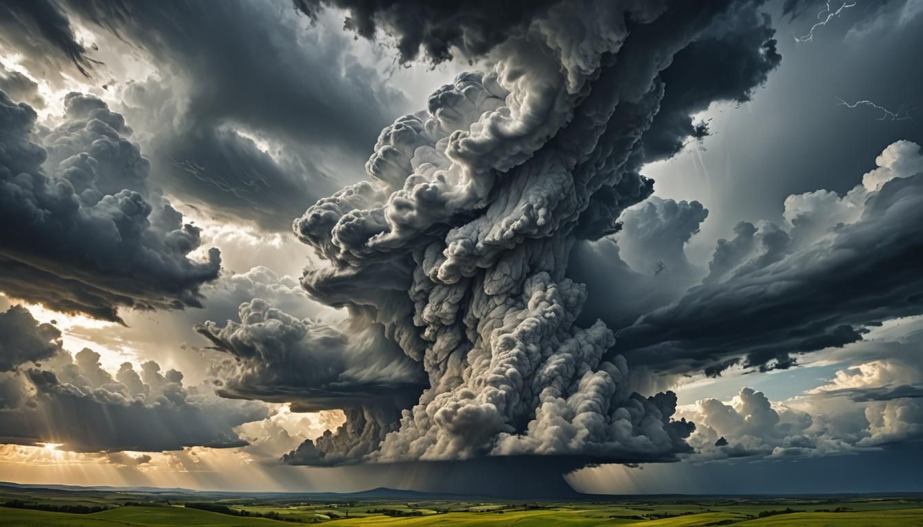 Mythologic Wind Face in Stormy Landscape