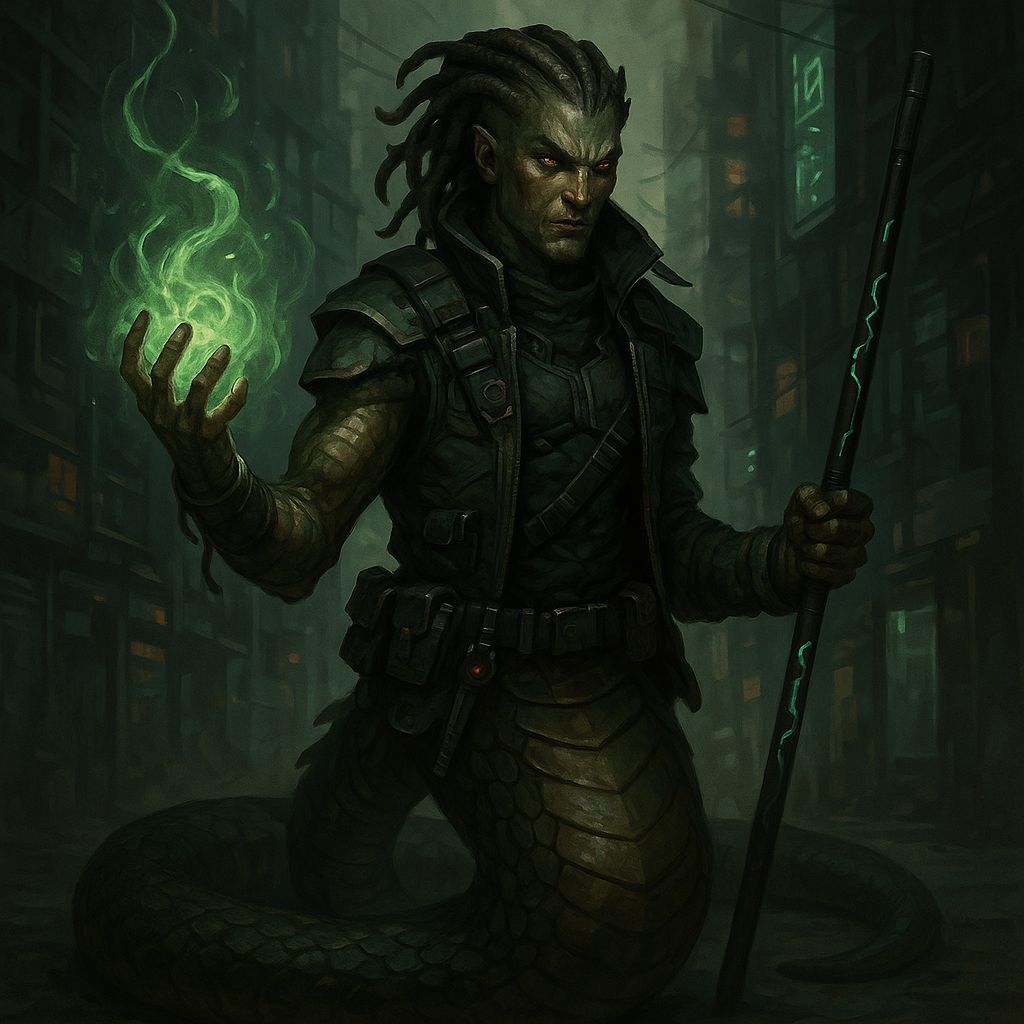 Shadowrun Naga Spellcaster in Cyberpunk Style