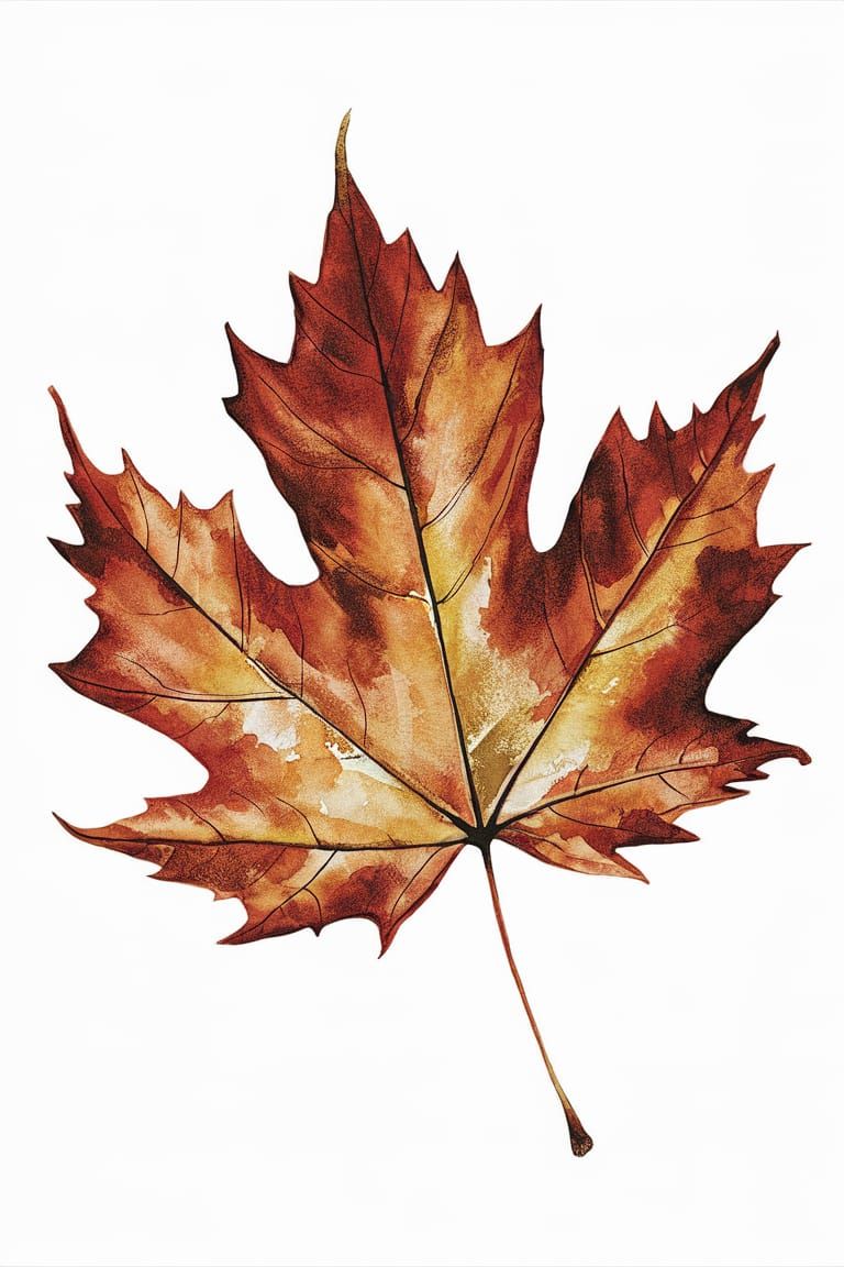 Watercolor Maple Leaf in Autumn Colors