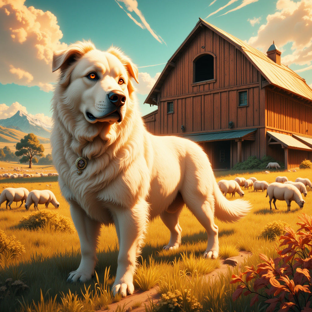 Majestic Mastiff in Sun-Drenched Field, Art Nouveau Style