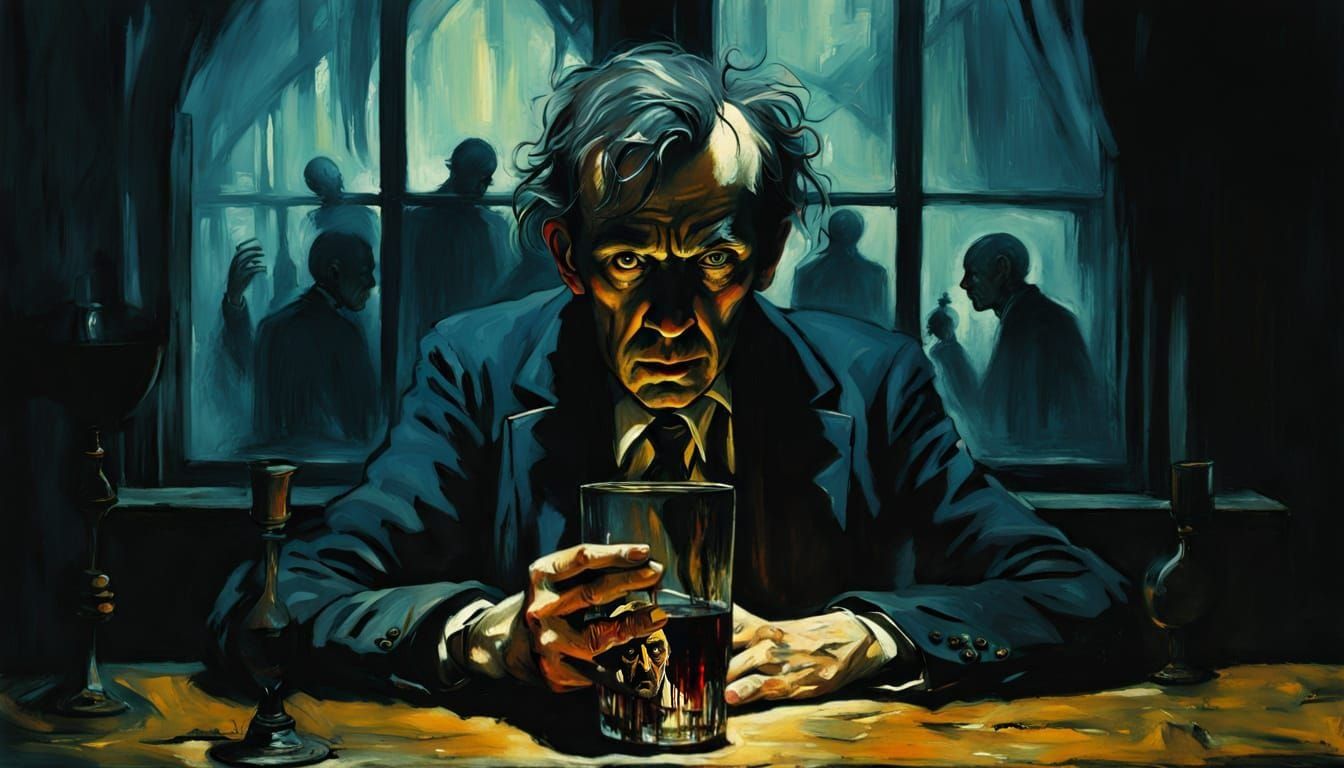 A Haunted Man Seeks Solace in Drink