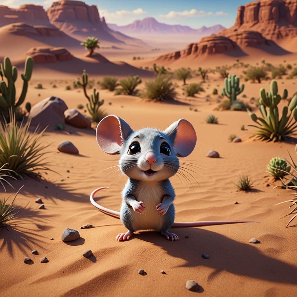 Cute Mouse in Desert: 3D Digital Art