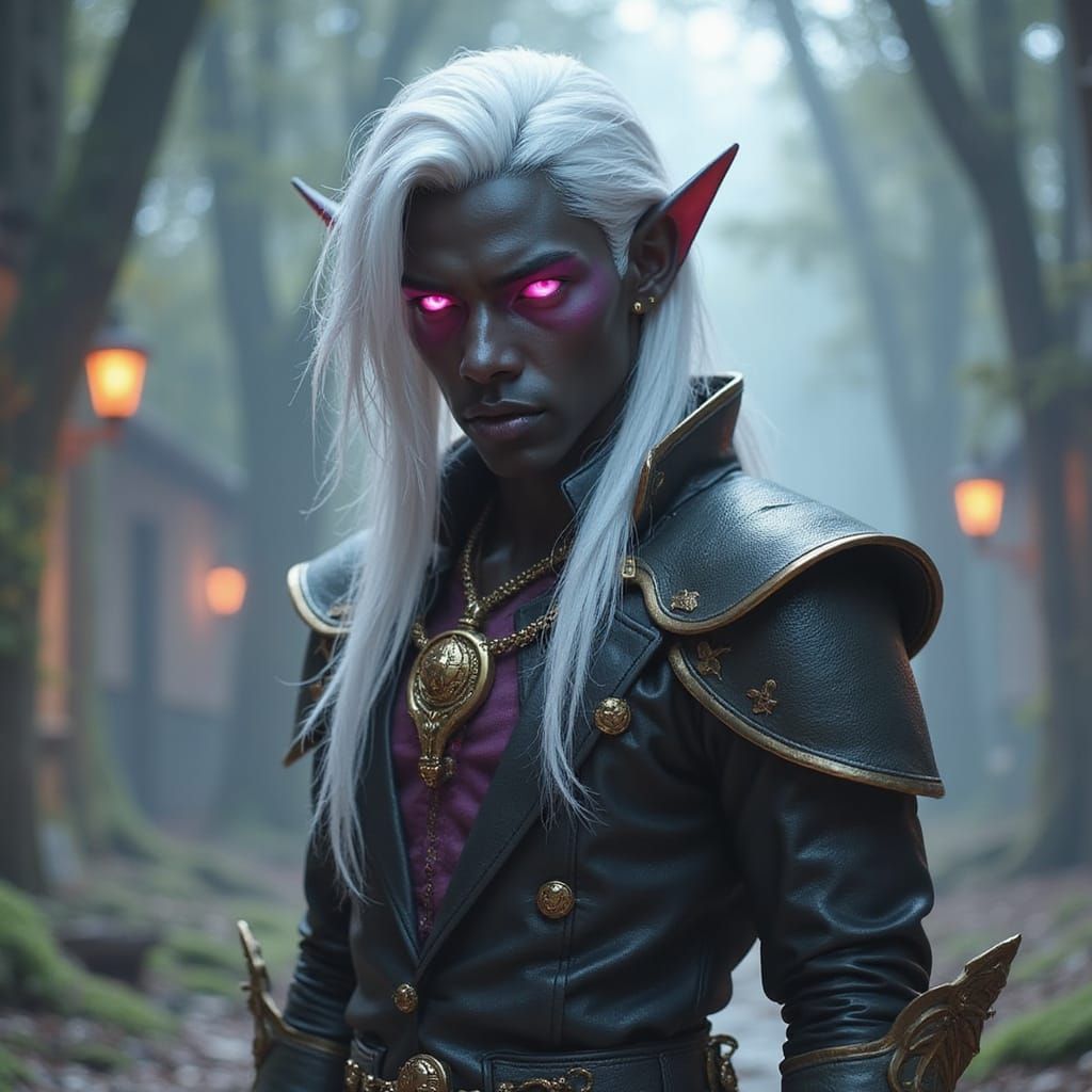 Drow Male with White Hair and Pink Eyes