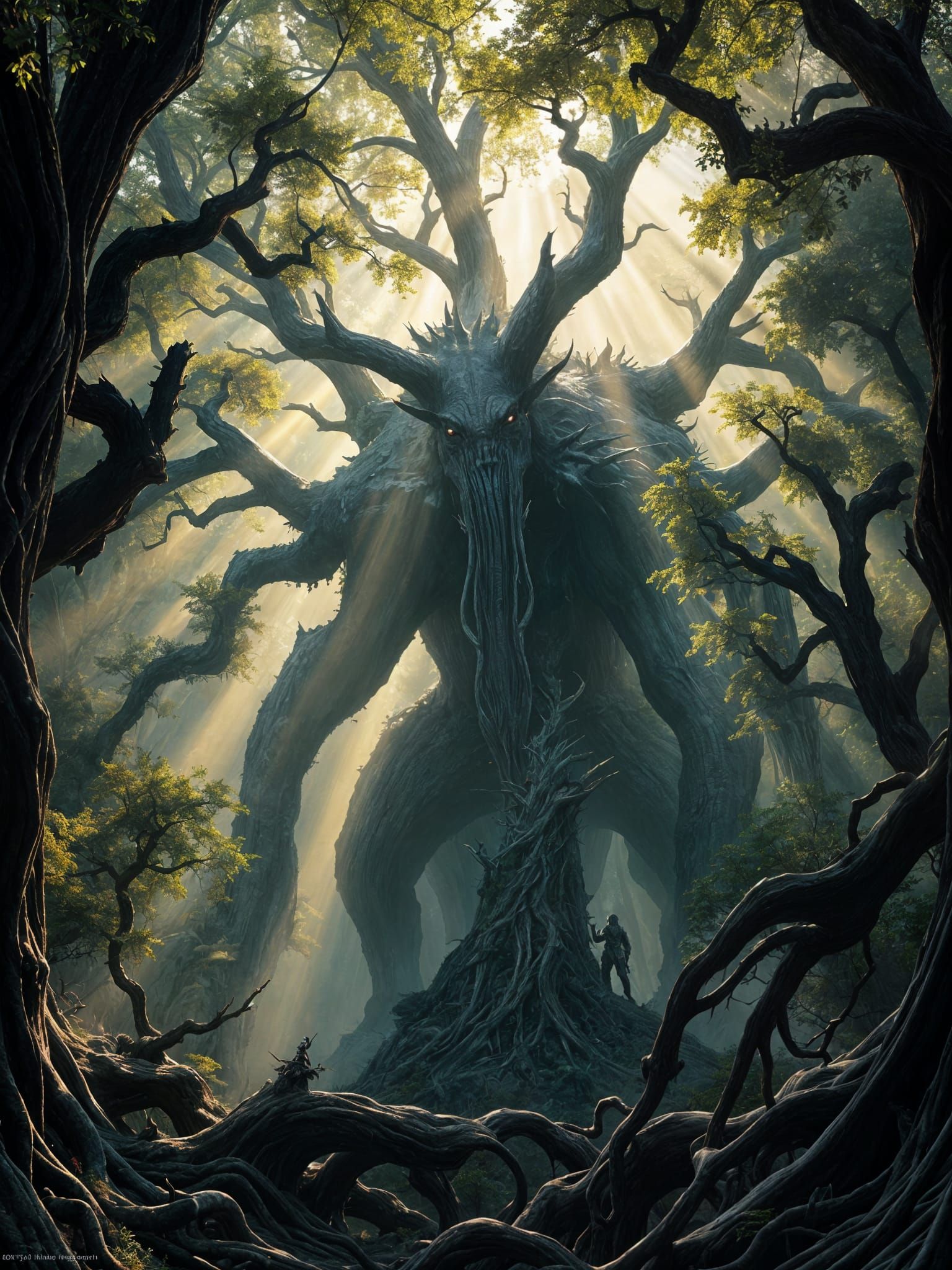 Epic Fantasy Landscape of Behemoth Rising Through the Forest...
