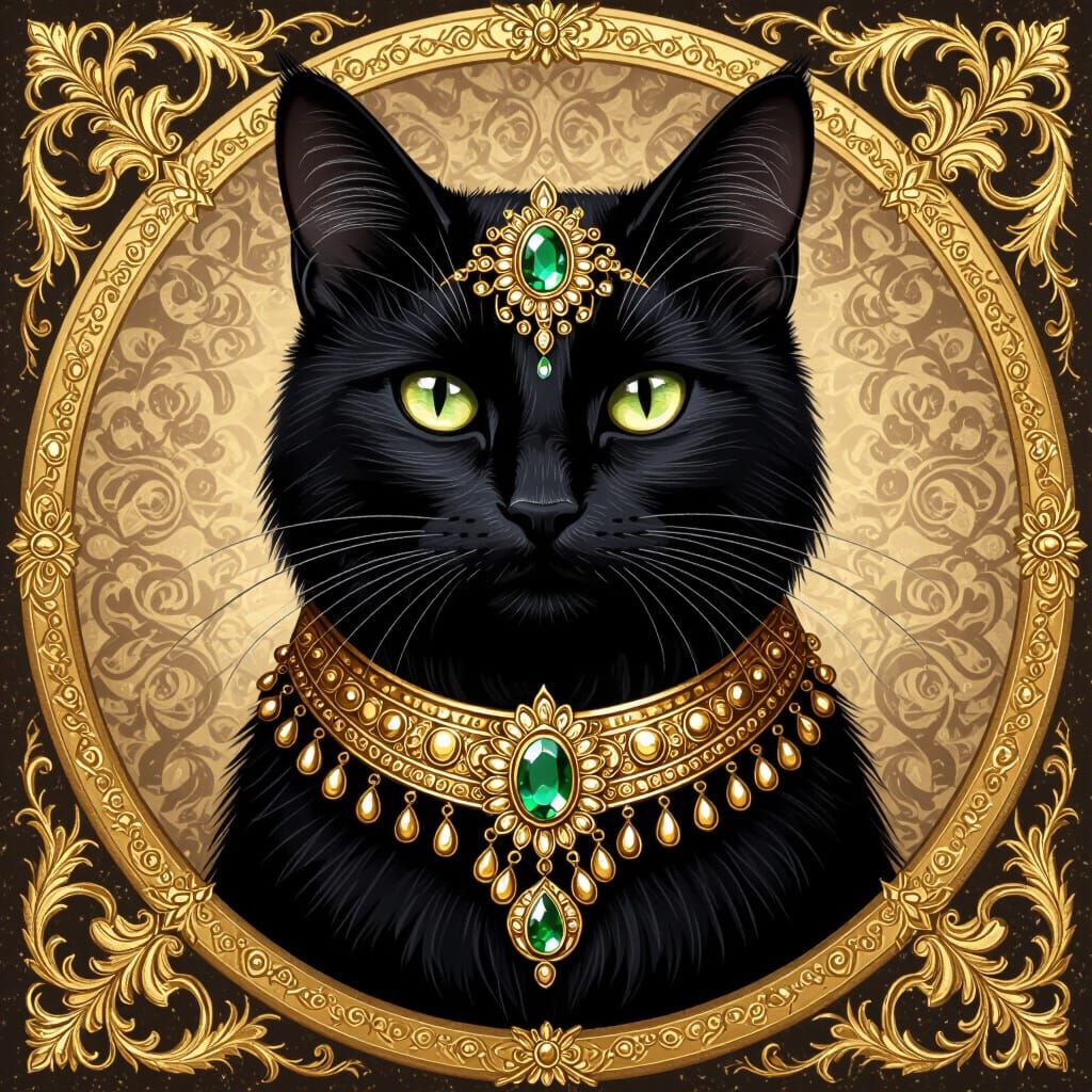 Majestic Black Cat with Golden Adornments