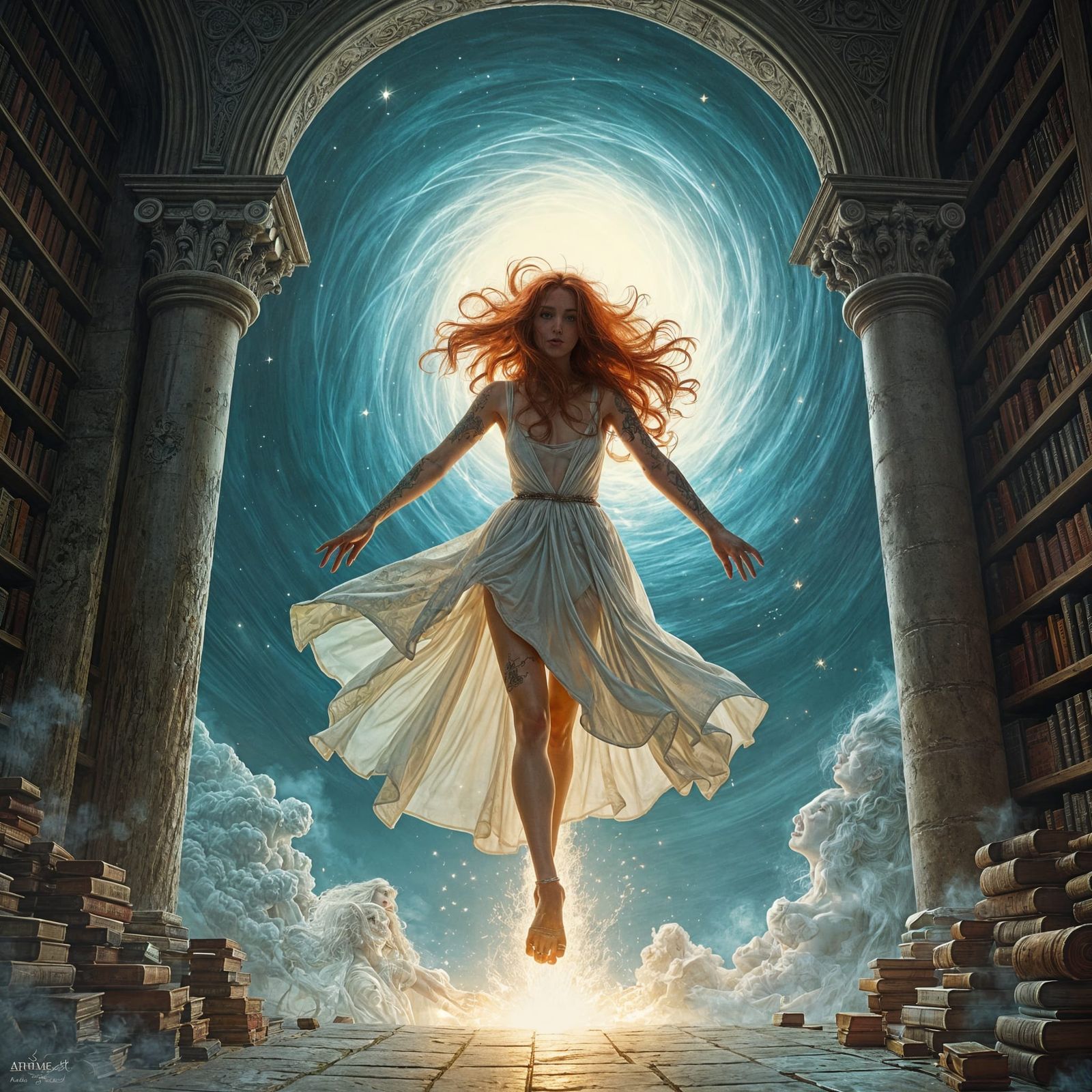 Sorceress Jumps Into Magical Portal: Royo and Manara Style