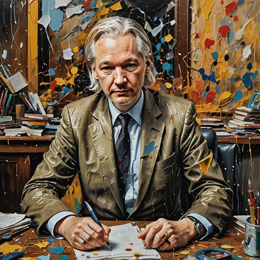 Surreal Oil Painting of Assange with Glowing Paper Boat