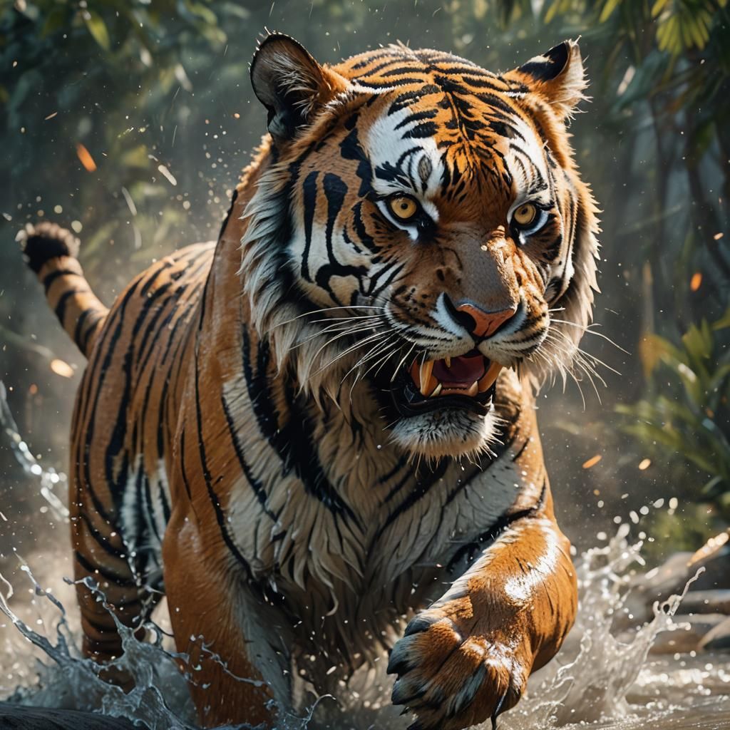 Roaring Tiger in a Fantastical Realm