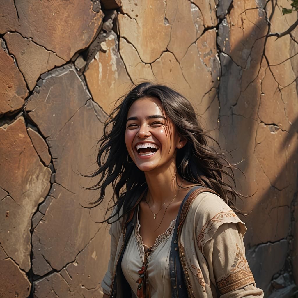 Laughing Girl with Smile Lines: Detailed Matte Painting