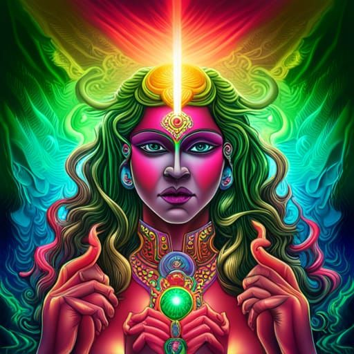 Goddess Kali with Modern Weapons in Graffiti Art Style