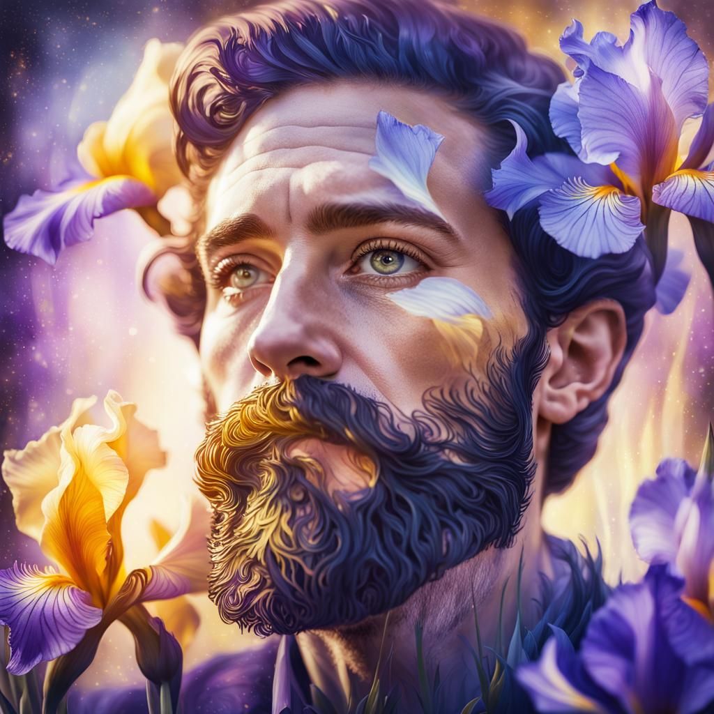 Double Exposure Iris Portrait in Art Nouveau Style