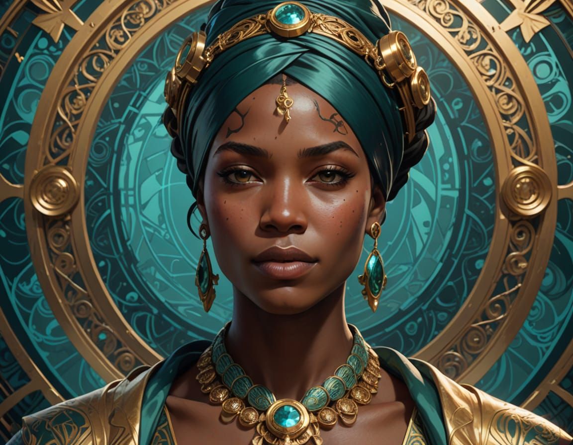 Black Woman in Satin Headwrap: Digital Art Portrait