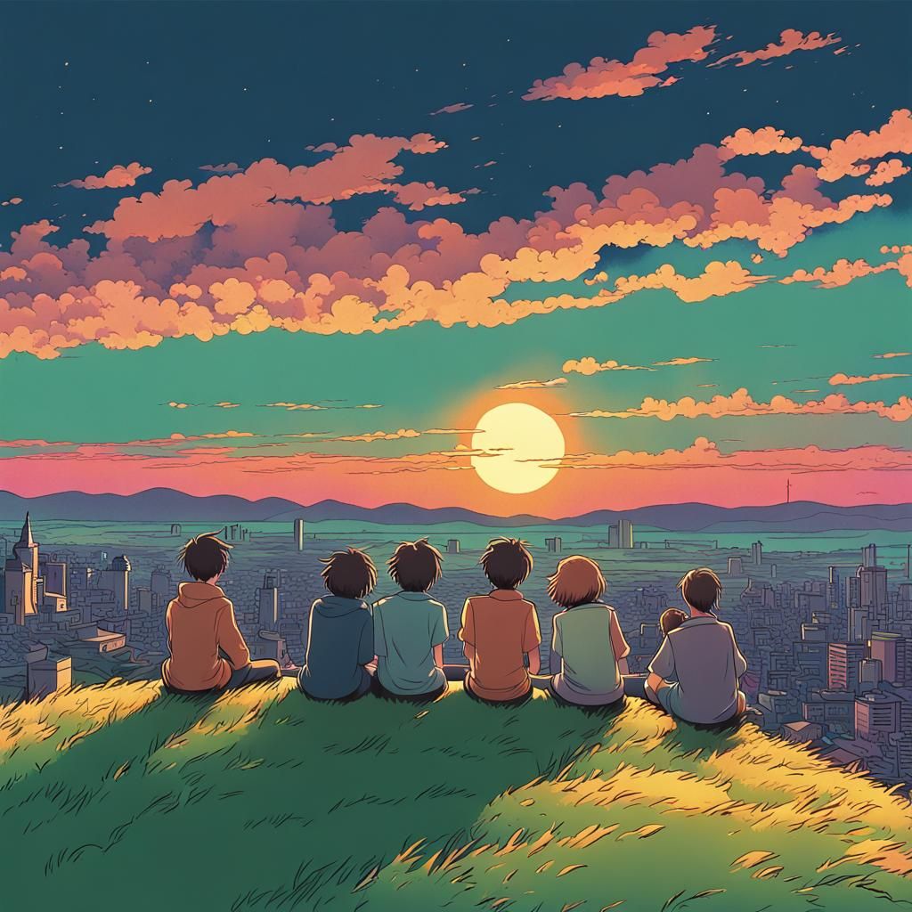 Lofi Anime Sunset Over Japanese City