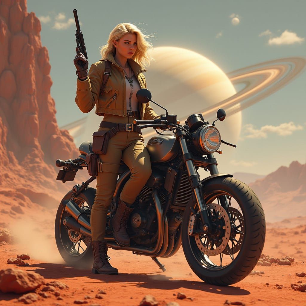 Heroic Woman Ranger on Saturn's Alien Moon