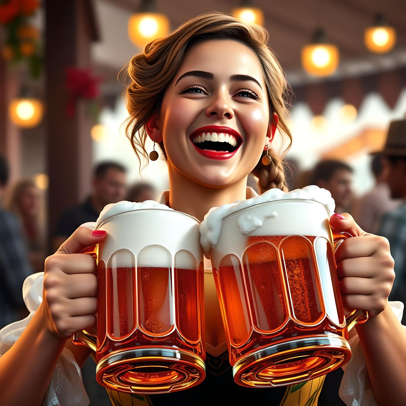 Oktoberfest Woman Laughing Portrait in Detailed Lighting