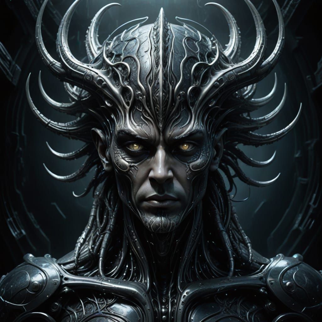 Surreal Triton in Dark Futuristic Biomechanical Style