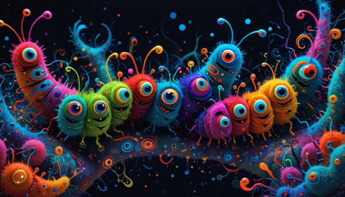 Colorful Fuzzy Caterpillars in Abstract Expressionist Style