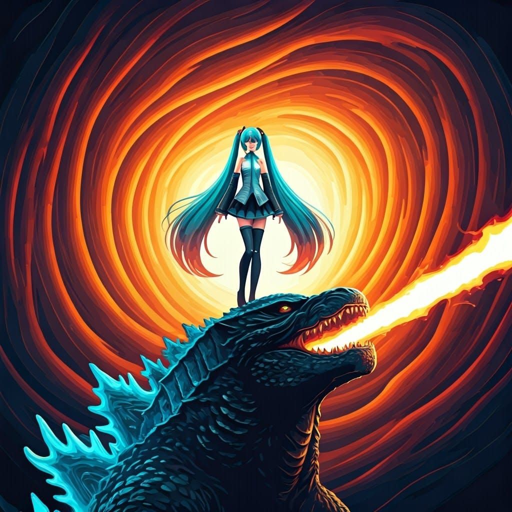 Hatsune Miku Triumphs Over Godzilla in a Futuristic Fractal ...