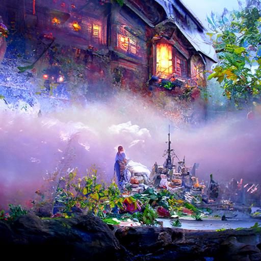 Ethereal Fantasy Scene: Poverty in Hyperdetailed Mist