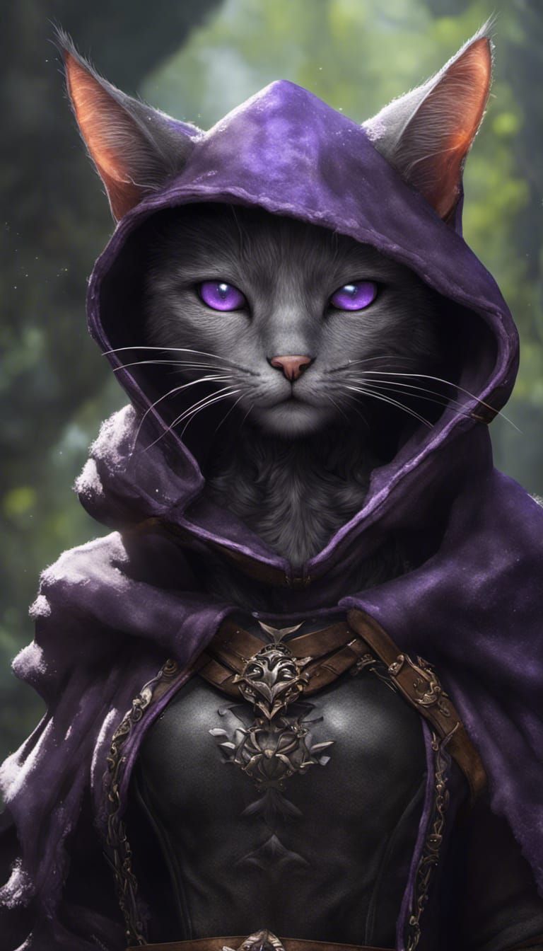 Tabaxi Woman with Lavender Eyes in Detailed Digital Art