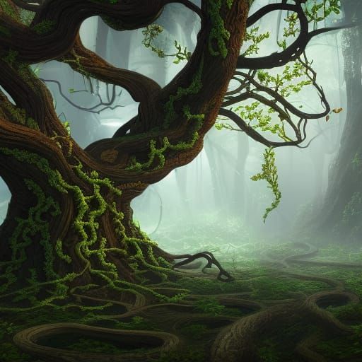 Fantastical World Tree with Twining Vines