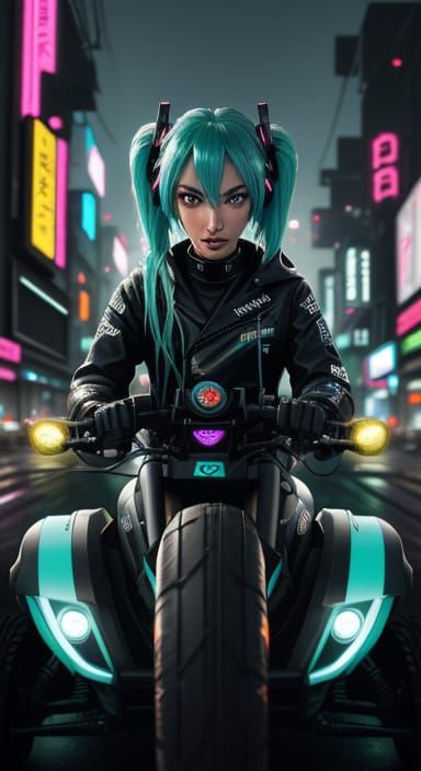 Cyberpunk Goddess Behind the Wheel