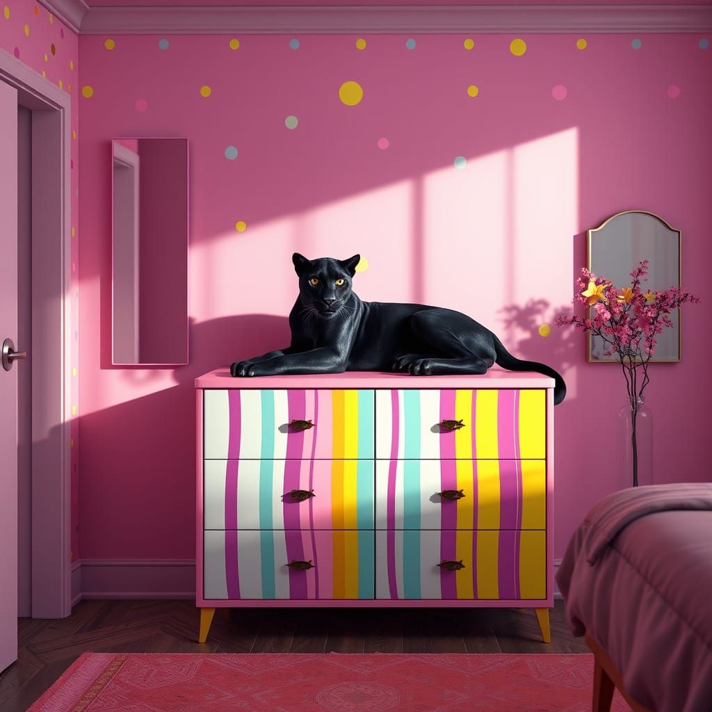 Modern Bedroom with Panther in Matte Painting Style