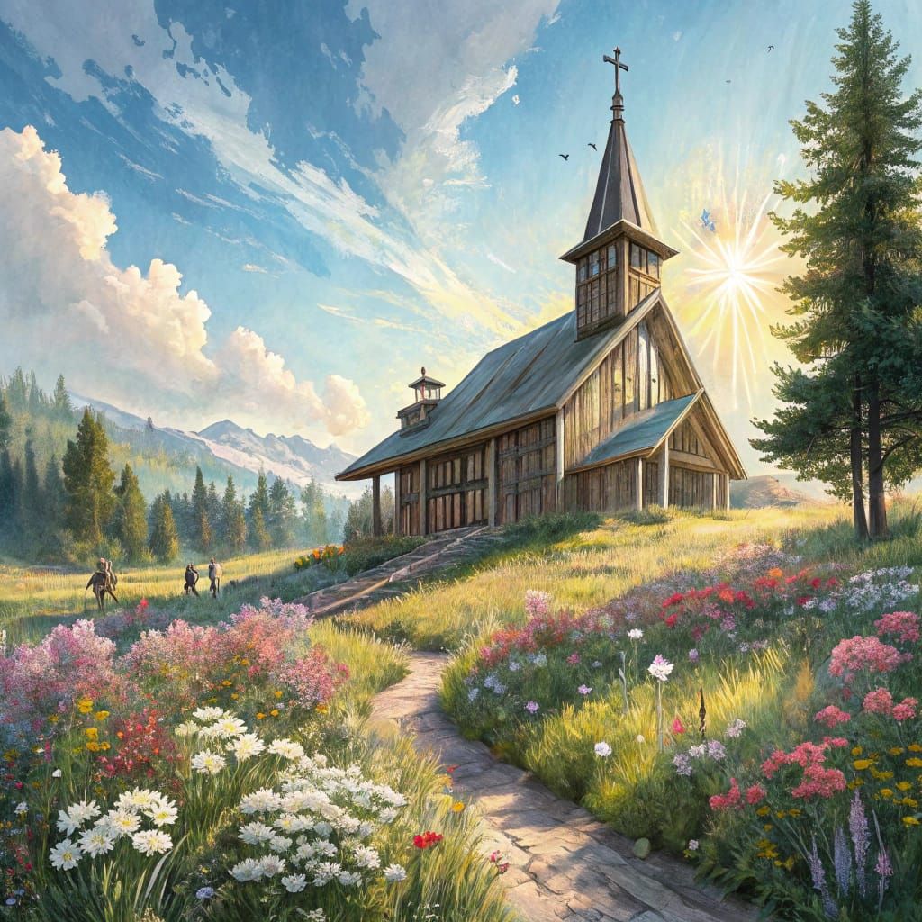 Serenely Beautiful Impressionistic Church in Sun-Drenched Co...
