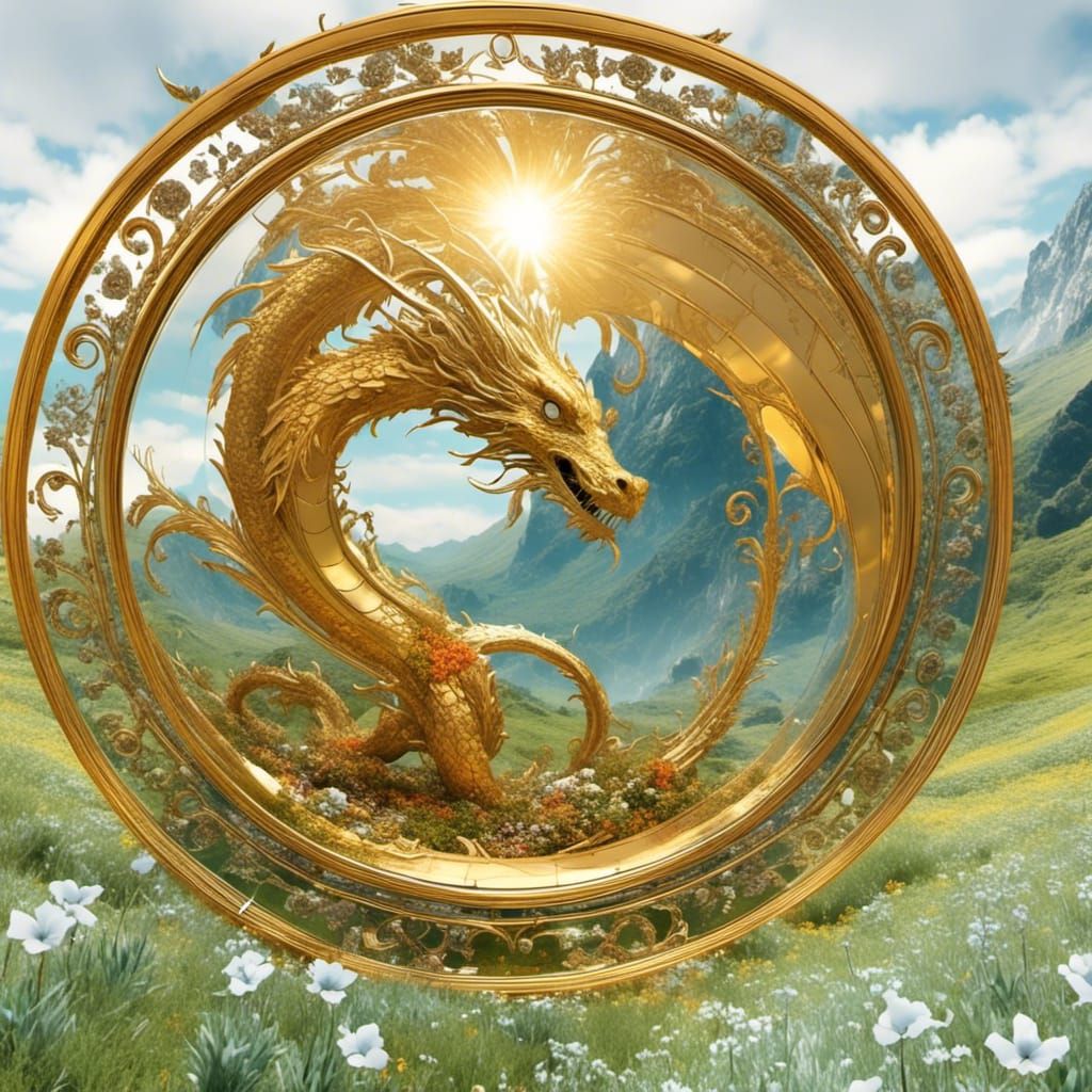 Golden Dragon Guarding Portal to Magical Land