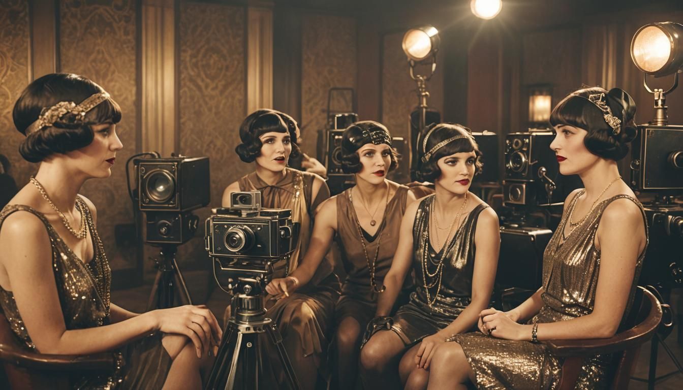 1920s Flapper Women on Vintage Film Set