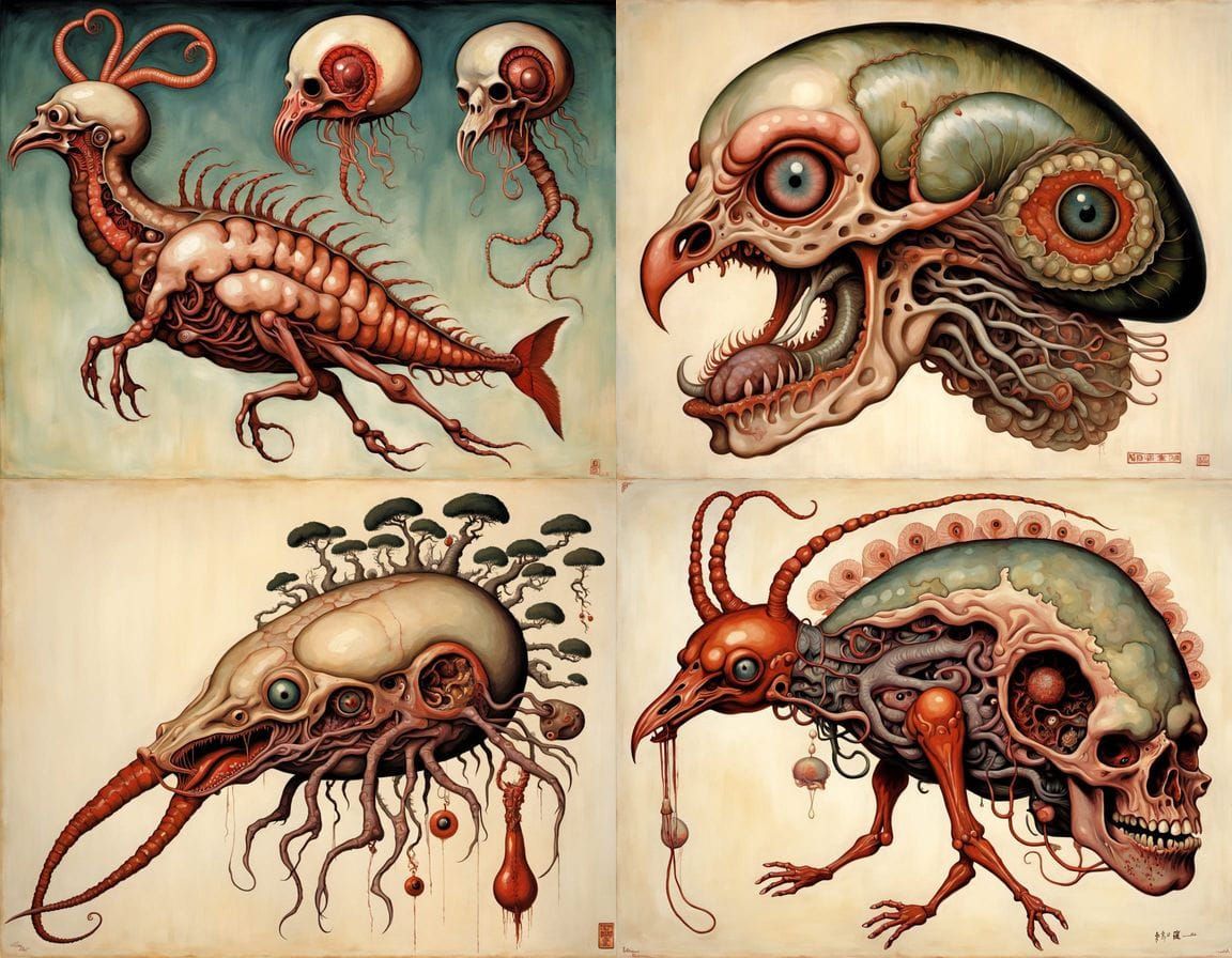 Mythical Hybrid Creature in Ukiyo-e Surrealism