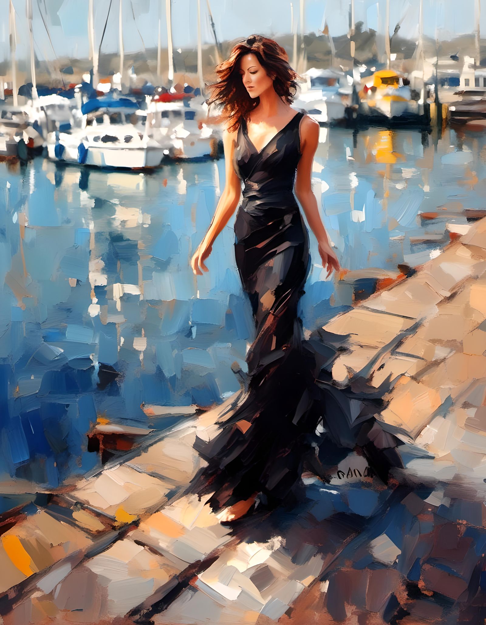 Impressionist Portrait of Singer on Victoria Harbour Breakwa...