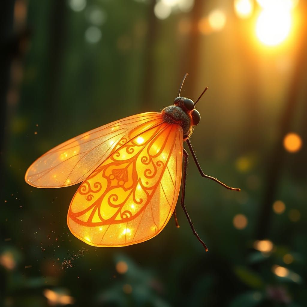Gigantic Firefly Shines in Enchanted Forest