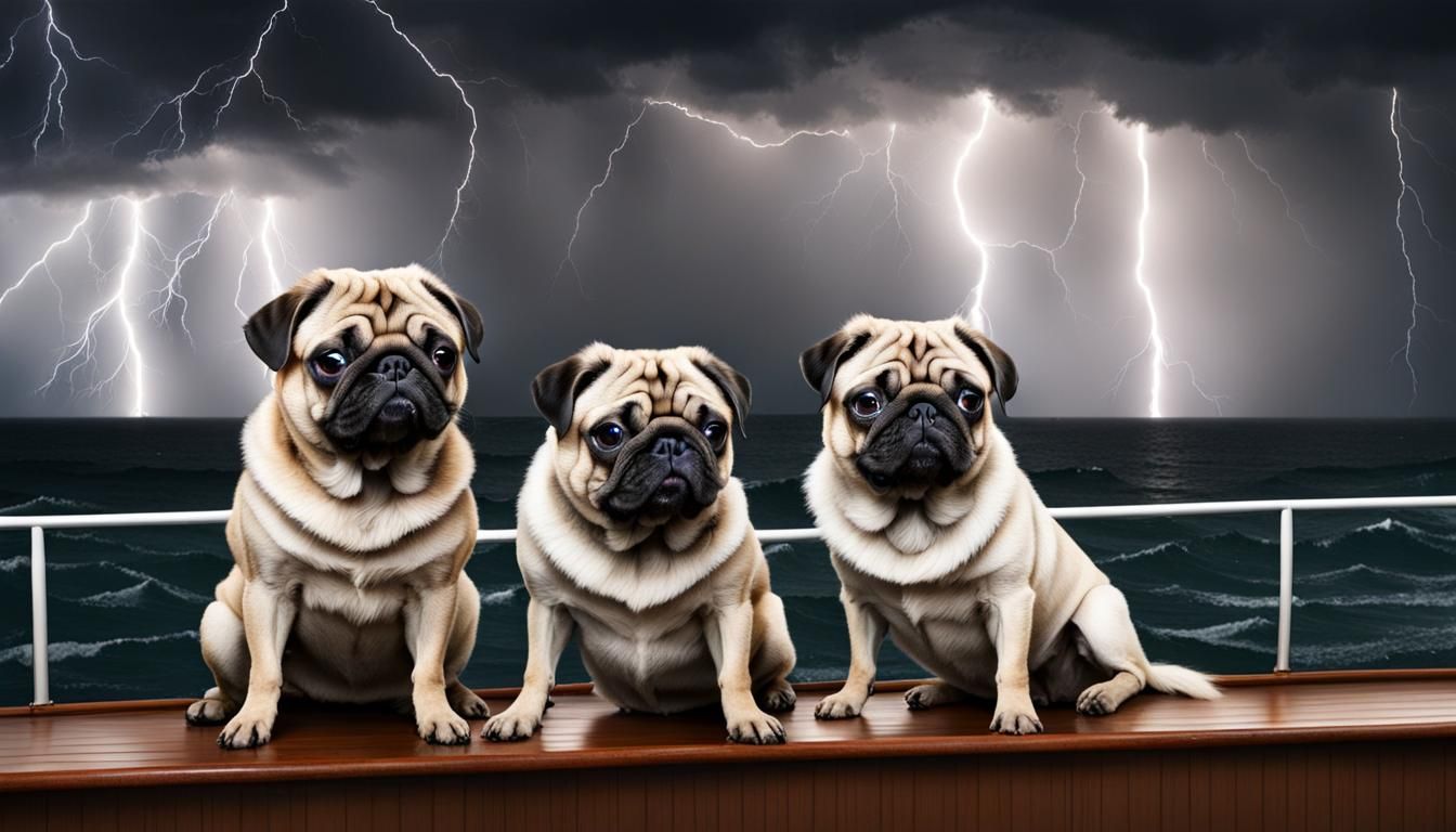 Pugs Brave Storm on Ship with Lightning