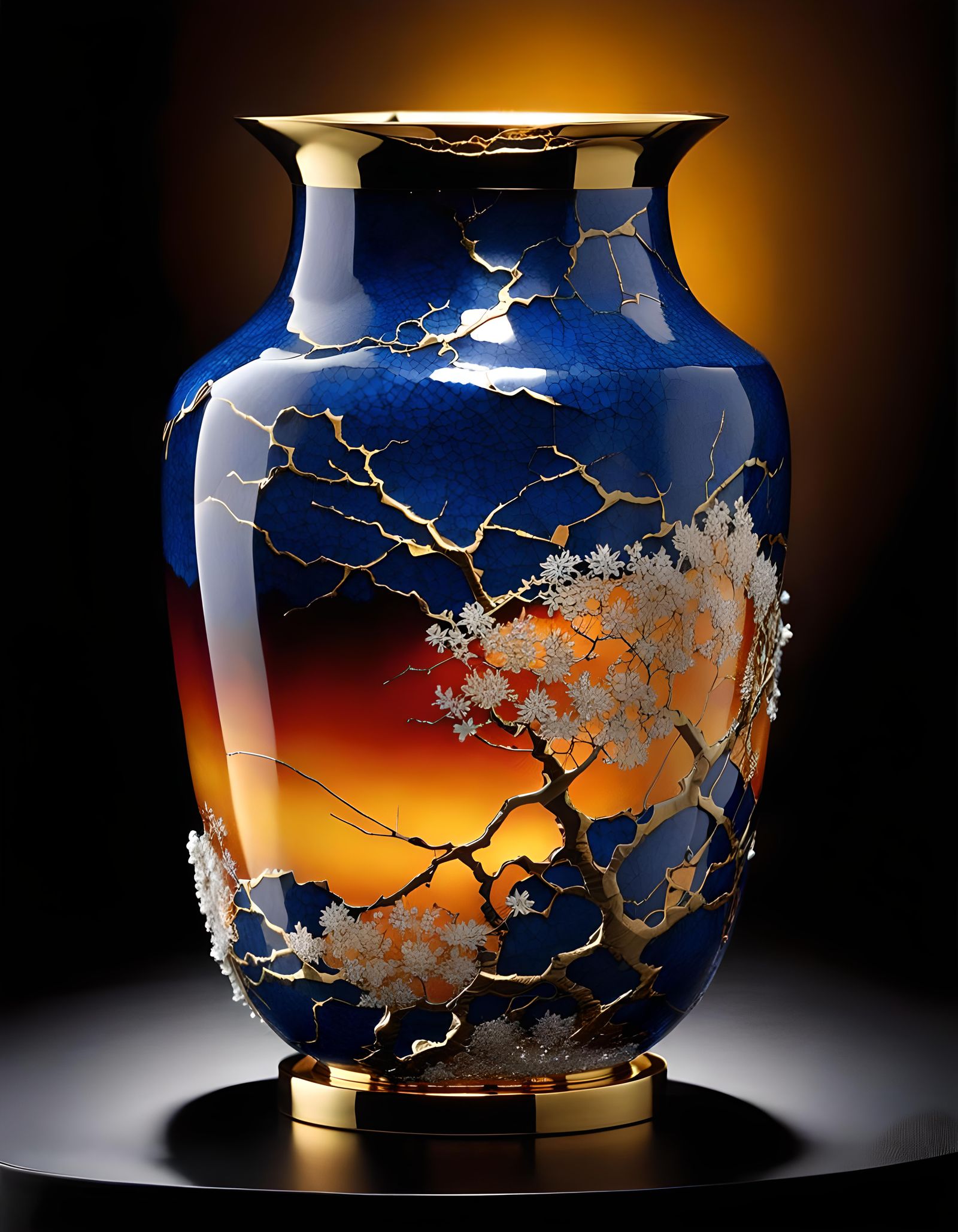 A Broken, shattered and Cracked Japanese Kintsugi Vase