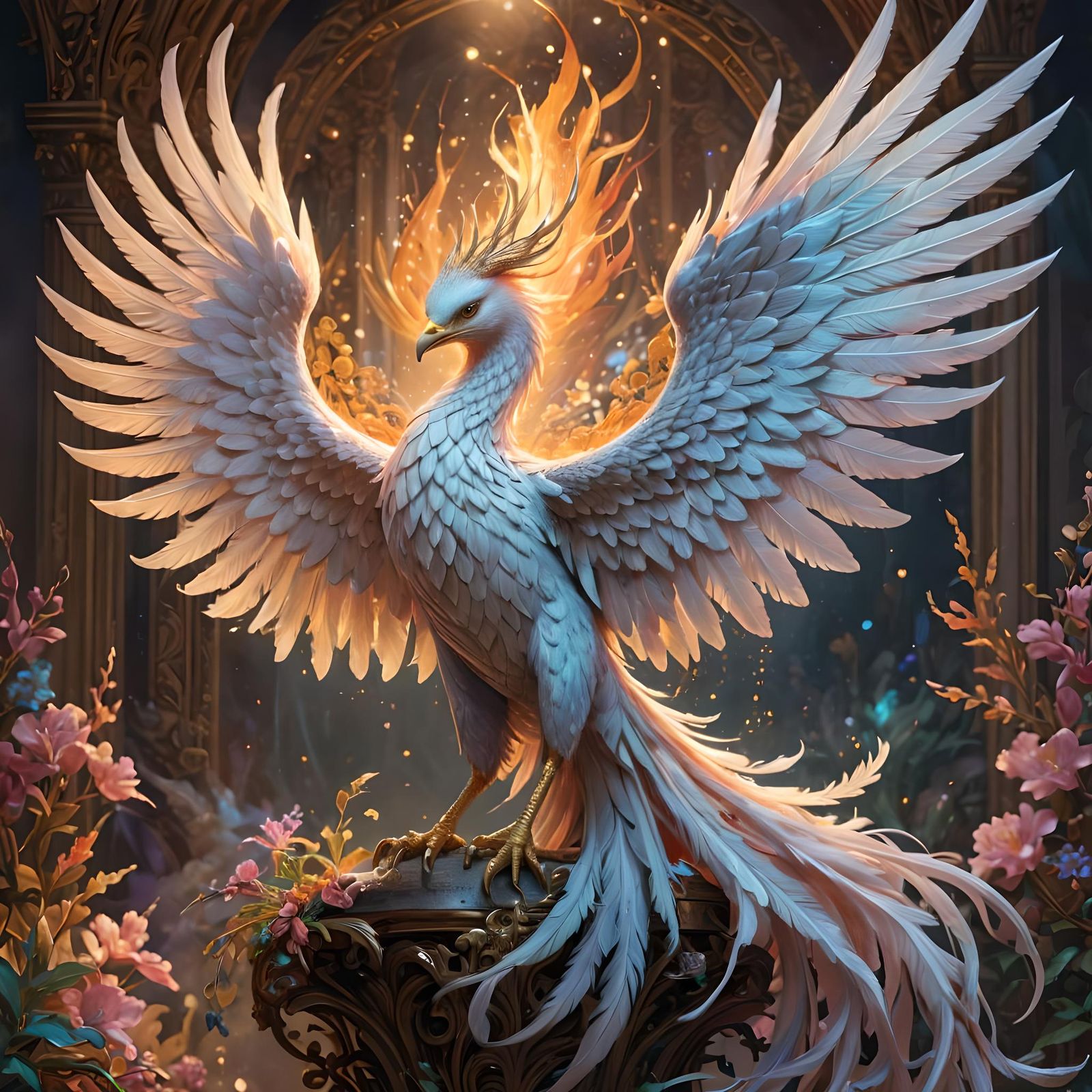 Ethereal Phoenix Painting with Soft Pastel Colors