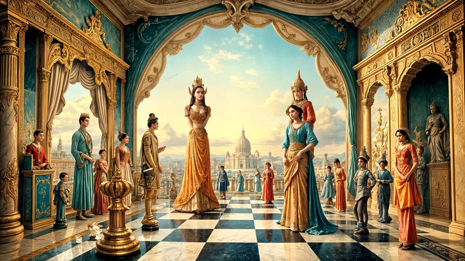 Regal Chess Set in Ethereal Liminal Spaces