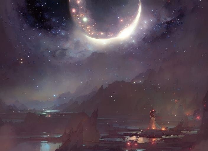 Moon Goddess Portrait with Starry Nebula Galaxy