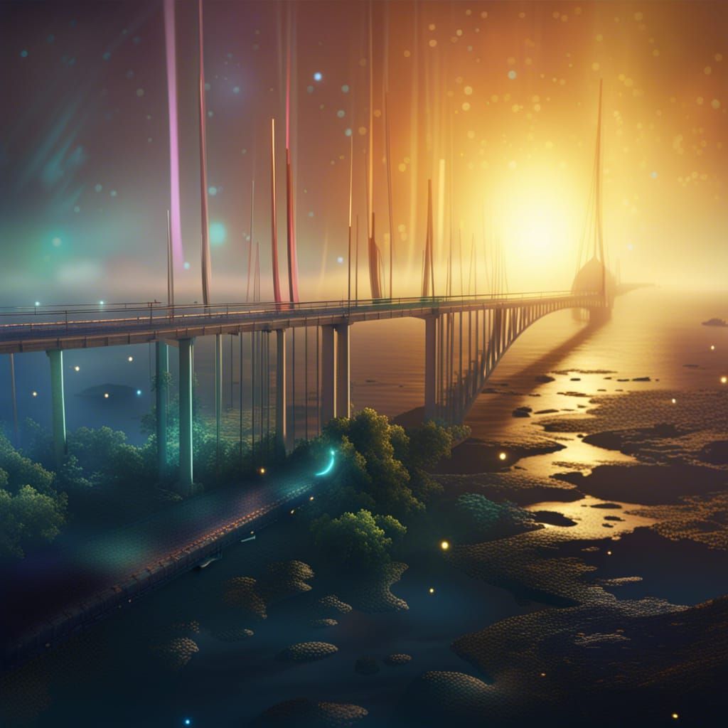 Sci-Fi Bridge Between Earth and Moon in 3D